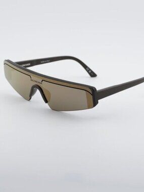 Balenciaga BB0003S 012 Sunglasses Brown Shield Frame, Bronze Mirror Lenses
